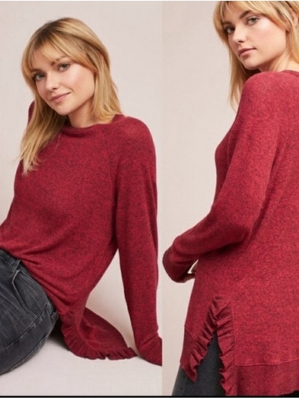 Anthropologie Postmark Gia Marled Side-Ruffle Tunic Sweater